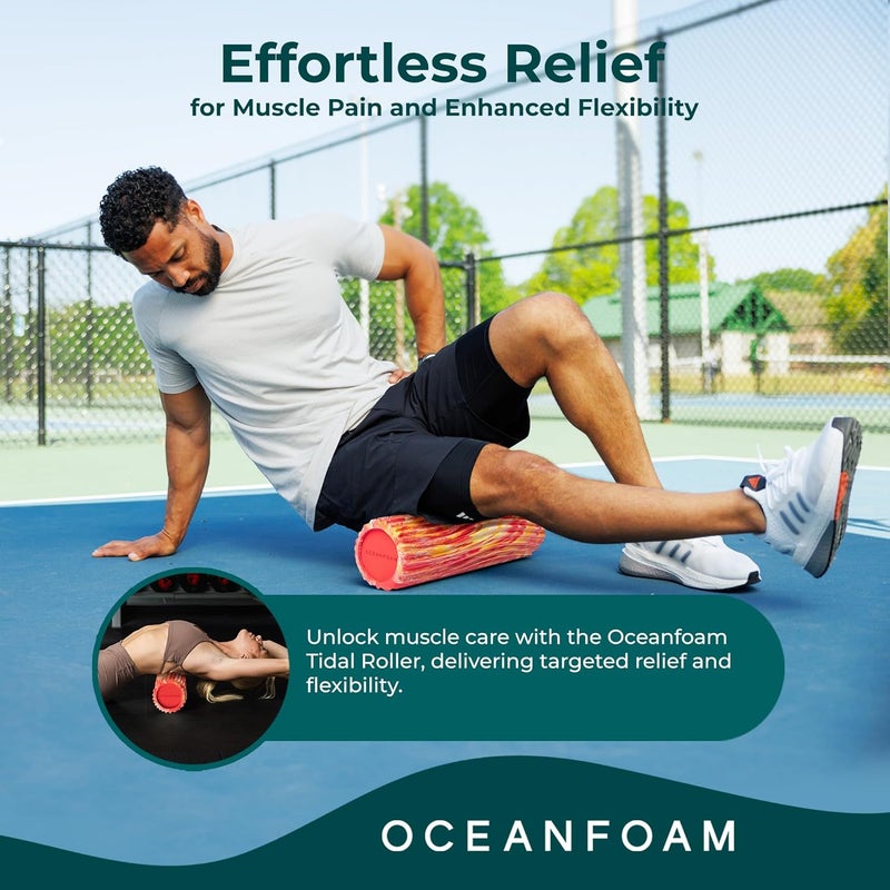 Oceanfoam Tidal Roller - Red, Gold & Natural Marbled - Muscle Massage Foam Roller for Back Pain & Stretching - Firm and Ergonomic Wide Wave Textured - Yoga, Athletics, & Wellness - Full Size, 20" x 5" - Image 4